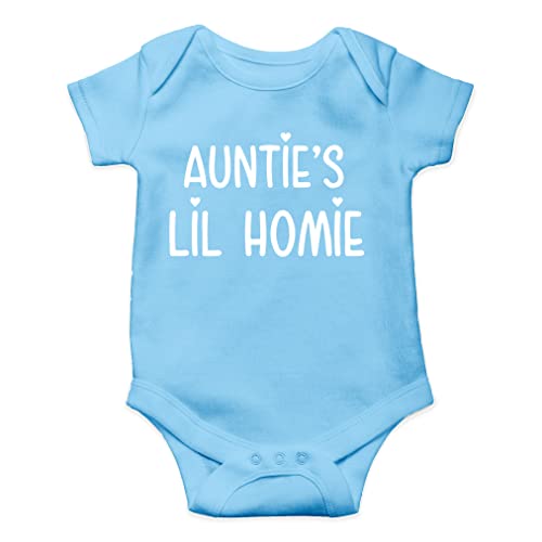 Image of AW Fashions Auntie's Lil Homie Baby Bodysuit Funny Adorable Cute Newborn Announcement Outfit Boys Girls