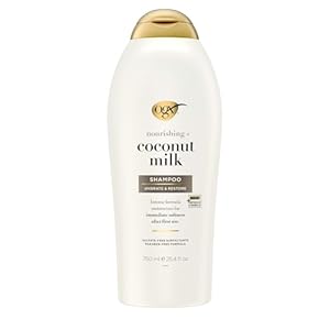 OGX Nourishing + Coconut Milk Shampoo, Hydrating & Restoring Shampoo Moisturizes for Soft Hair After the First Use, Paraben-Free, Sulfate-Free Surfactants, 25.4 fl. oz