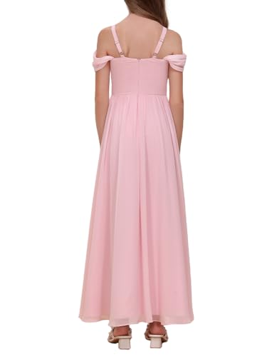 Cold Shoulder Junior Bridesmaid Dresses Long Chiffon Flower Girl Dress for Teen Girls Off Shoulder Party Pageant Gown4