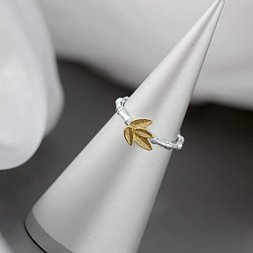 Bague vintage ouverte motif feuille rétro ajustable - 5