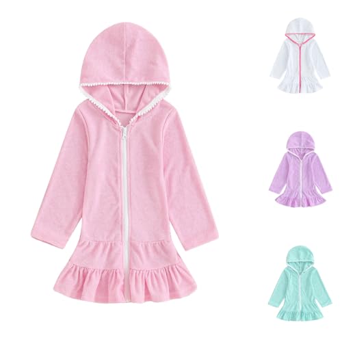 Kids Toddler Little Girl Swim Cover Up Towel Swimsuit Zip Up Bathing Suit Robe Beach Cover Up Beach Suit