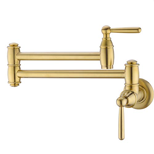 Avola Wall Mount Pot Filler Faucet,Brass Gold Pot Filler,Resist Fingerprint Kitchen Sink Pot Filler Faucets , Folding Stretchable Double Joint Swing Arm Kitchen Faucet