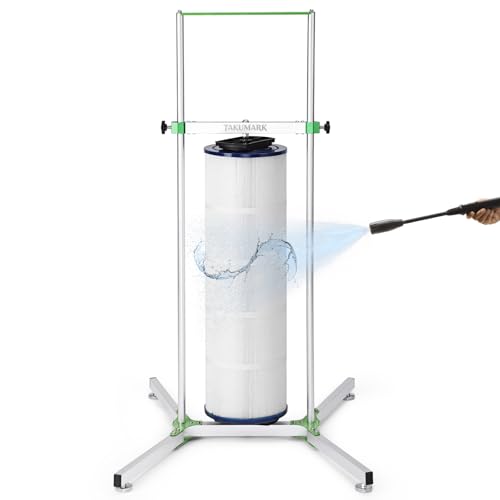 TAKUMARK Pool Filter Cleaner Stand with Stainless Steel Bearing for 3 4 6 Cartridges 38 Large Base Patented Aluminum Design Home Swimming Cartridge Cleaning Tool (Filter Not Included)