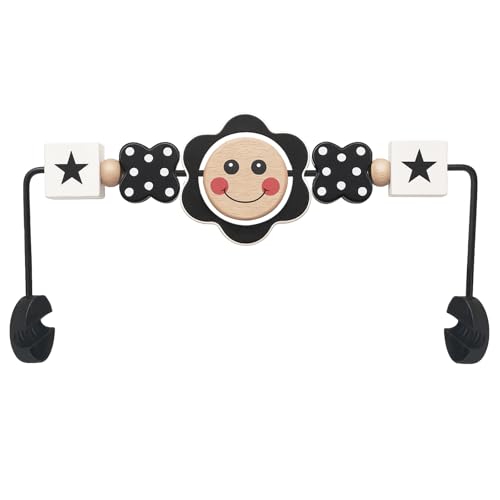 Image of Baby Bouncer Toy Bar– Compatible with Baby Bjorn Bouncer, Wooden Bouncer Toy Bar Attachment, Rotatable Sensory Toys Gifts for Babies (Black and White Flower)