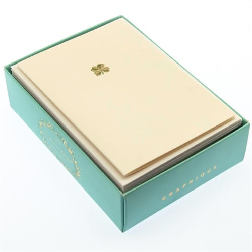 Image of Graphique Shamrock La Petite Presse Boxed Notecards, 10 Embellished Gold Foil Blank Cards with Matching Envelopes and Storage Box, 3.25 inch x 4.75 inch