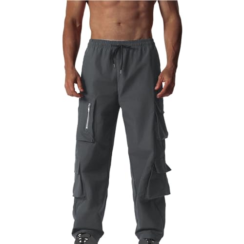 Cargo Pants for Men Casual Drawstring Elastic Waist Wide Leg Pant Comfy Work Trouser Dress Pant with Multi Pockets