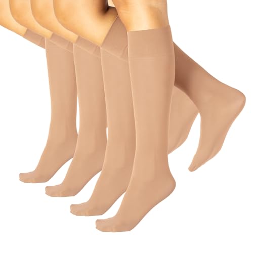 CALZITALY 4 Paires Mi-Bas Au Genou Opaque, Chaussettes Hautes En Microfibre | Noir, Bleu | 40 DEN | Bonnetterie Italienne (Taille unique, Natural Venice)