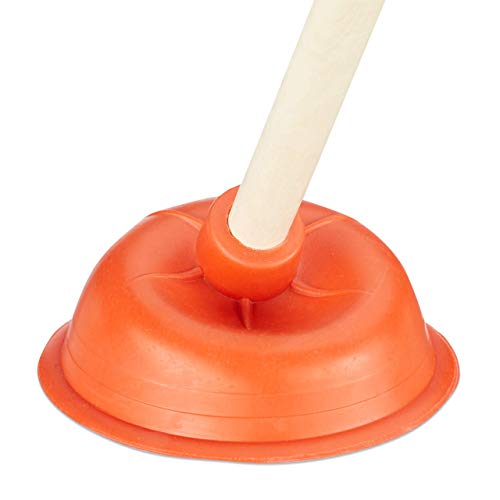 Relaxdays Afvoerreiniger Pömpel, rubberen zuignap, afneembare houten steel met oogje, toilet, douche, 30 cm, rood/natuur, hout, 1 stuk - Afbeelding 4