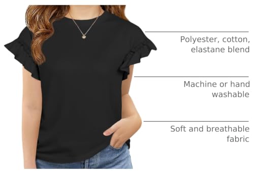 Image of Haloumoning Girls Ruffle Short Sleeve T Shirts Kids Summer Crewneck Tops Cute Tees Blouse 5-14 Years
