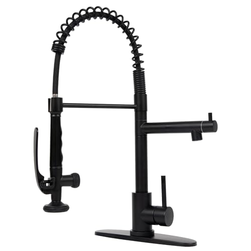 Besdor Kitchen Faucet with Pull Down Sprayer, Commercial Black Kitchen