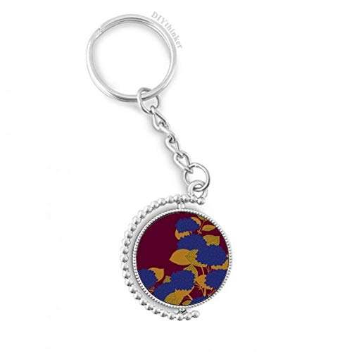 Porte-clés rotatif peinture japonaise fleur d'or bleu bague keyholder multicolore 3,5"