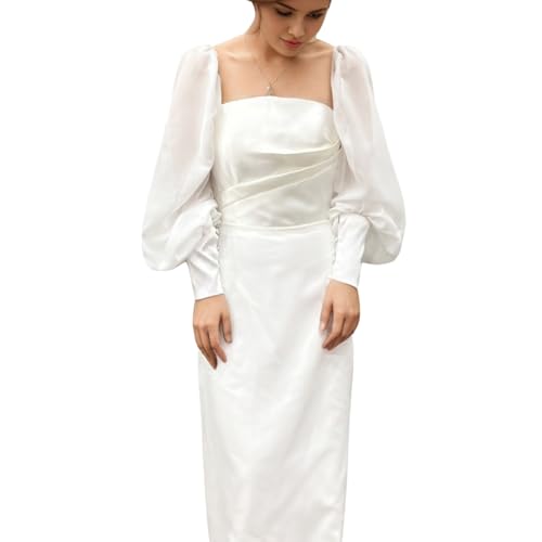 Abnehmbare lange Ärmel aus Satin/Organza/Tüll/Chiffon für Damen Hochzeitskleider, Chiffon Bishop Weiß, Einheitsgröße