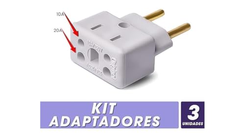 Kit Com 3 Adaptadores de Tomadas Bob Esponja Benjamin 10A 20A Plug Pino Grosso