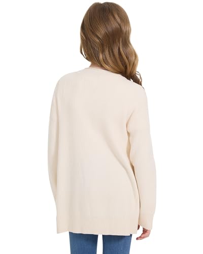 Image of WULFUL Girls Long Sleeve Cardigan Kids Casual Open Front Oversized Sweater with Pockets