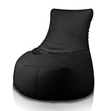 bepouf - poltrona a sacco con schienale alto in ecopelle con imbottitura in palline di polistirolo, poltrona a sacco adatta per camera e salotto - dimensione grande 85x80, colore nero