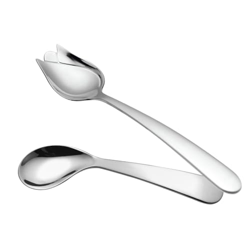 LRXIYODE 2個高齢者用曲がりスプーン 自助食事用食器 安定した角 ディナー補助器具 滑らかな持ちやすさ ステンレス製耐久性素材