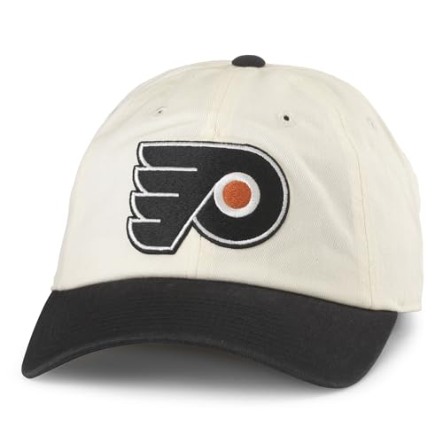 AMERICAN NEEDLE Philadelphia Flyers Officially Licensed NHL Blue Line Adjustable Snapback Baseball Hat, Ivory/Black (EM004A-PHF-IBLK)