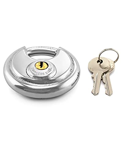 QWORK Disc Locks, 1 Pack Heavy Duty Steel Keyed Padlock Disc Storage Locks for Storage Unit, Moving Trailers, Shed, Fence, 3/8' Shackle