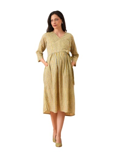 Image of The Mom Store Maternity and Nursing Dress | Pre and Post Pregnancy Dress for Womens | Zipper /Button Opening | Causal Wear | Trendy Stylish Causal Dresses for New Moms