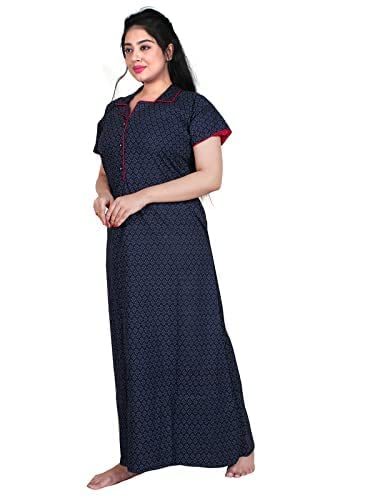 bon amiee Cotton Printed Night Wear for Women Girls |Stylish and Comfortable Front Pletes Printed Nighty/Sleepwear for Women | Blue-picture-14
