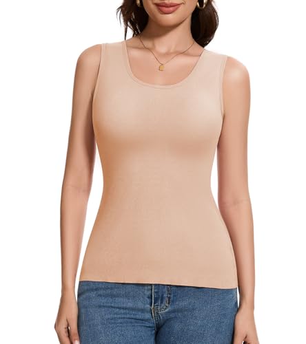 Image of Slimming Tank Top for Women V Neck Lace Camisole Tops with Built in Bra Cami Vest Base Layer