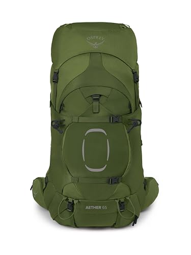 Image of Osprey Aether 65L Men's Backpacking Backpack, Garlic Mustard Green, S /M, Extended Fit