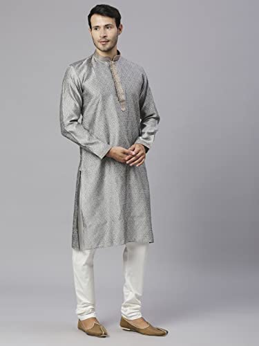 Image of Rajubhai Hargovindas Men's Jacquard Work Kurta Set