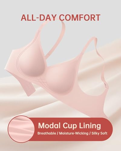 Image of Vertvie Wireless Push Up Seamless Jelly Bra Deep V Utral Soft | Low Cut Plunge V-Neck, Wide Straps, Back Smoothing, Bras for Women No Underwire, Comfortable Bralettes