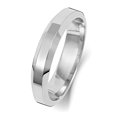 Alliance homme femme or blanc 375/1000 avec chanfrein élégant de 4mm