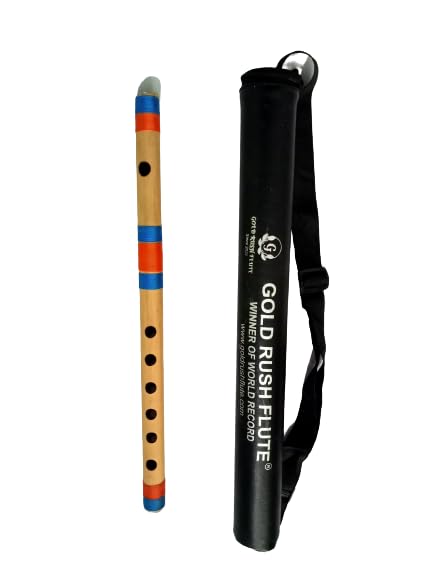 Image of F Sharp Medium Professional Right Handed Bamboo Flute 15 inch Size 38 Cm Length With Carry Bag The Gold Rush Flute is Winner of Guineas Book World Recorder (FSMPBF3310)
