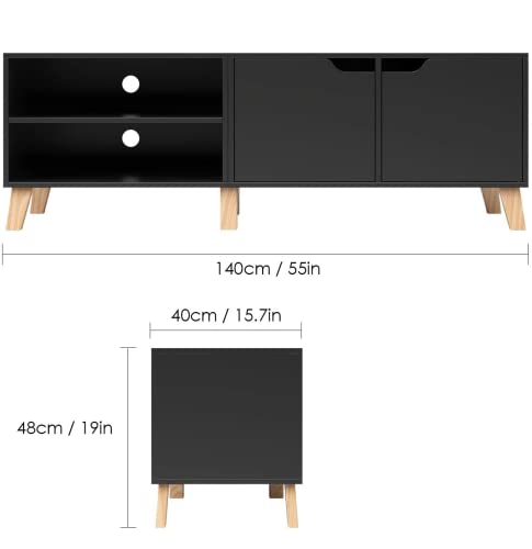 140cm-Mueble-TV-Mesa-TV-Mesa-Salon-Moderno-Estilo-Nordico-con-2-Puertas-2-Compartimientos-Negro