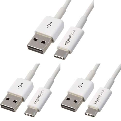 Image of Amazon Basics USB-C to USB-A 2.0 Fast Charger Cable, 480Mbps Speed, USB-IF Certified, for Apple iPhone 16 /15, iPad, Samsung Galaxy, Tablets, Laptops, 6ft, White (Pack of 3)