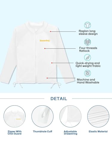 BesserBay Girls UPF 50+ Zip Up Long Sleeve Ruched Side Adjustable Drawstring Thumb Holes Swim Shirt 4-14 Years4