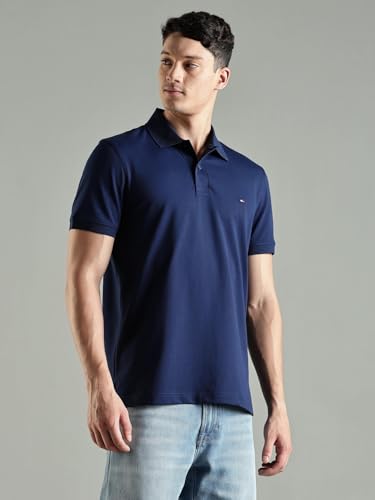 Image of Tommy Hilfiger Solid Regular Fit Cotton Polo T-Shirt