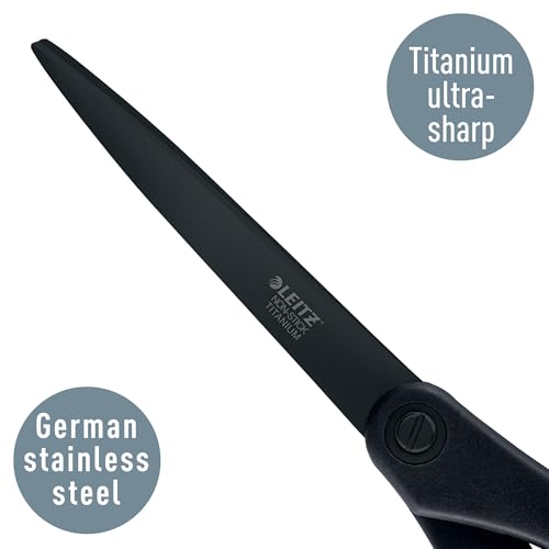 Leitz Schere Titan Anti-Haft, Hochwertige Haushaltsschere mit ergonomischem Griff, Klingen aus rostfreiem Stahl, Für zu Hause, Büro und Schule, Länge 20,5 cm, Schwarz, 54206095
