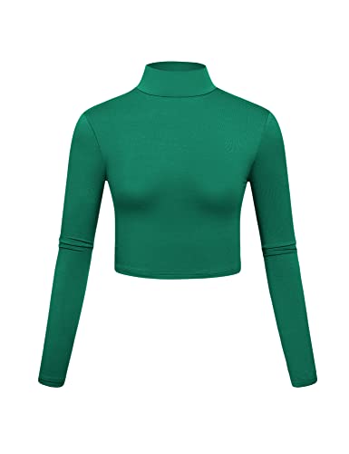 Image of Kindcall Lightweight Mock Turtleneck Crop Tops Long Sleeve Casual Base Layer for Women