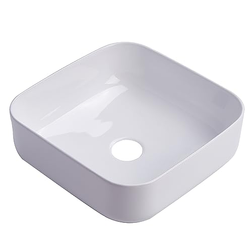 15x15 Inch Square Vessel Sink, VAPSINT 15 Inch Small Bathroom Sink Above Counter White Ceramic Porcelain Vessel Vanity Sink Lavatory Art Basin by VAPSINT - Used condition - Image 4