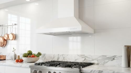 Image of Hauslane Wall Mounted Range Hood 30 inch Convertible White Hood 350-750CFM Base