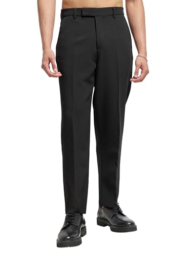 Image of Highlander Men Men Solid Korean Trousers|Relaxed fit|Mid-Rise|Premium Blend|All Day Smart Wear Workwear