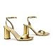 Athlefit Gold Sandals for Women Chunky High Heels Square Toe Block Heeled Sandals Ankle Strap Party Prom Strappy Heels Size 8