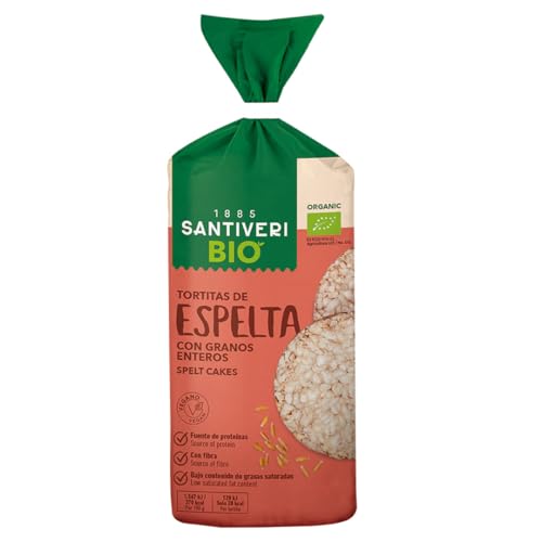 SANTIVERI - Tortitas de Espelta BIO - Fuente de Proteínas, Con Fibra y Bajo Contenido de Grasas Saturadas - Ingredientes Procedents de Agricultura Ecológica - Vegano - 100g