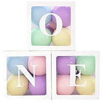 1st Birthday Party Decorations Boxes for Boys Girls, 3Pcs Balloon Boxes with 30pcs Pastel Balloons and ONE Letters, Balloon Blocks for First Birthday Backdrop, 1 One Year Old Birth Party Supplies