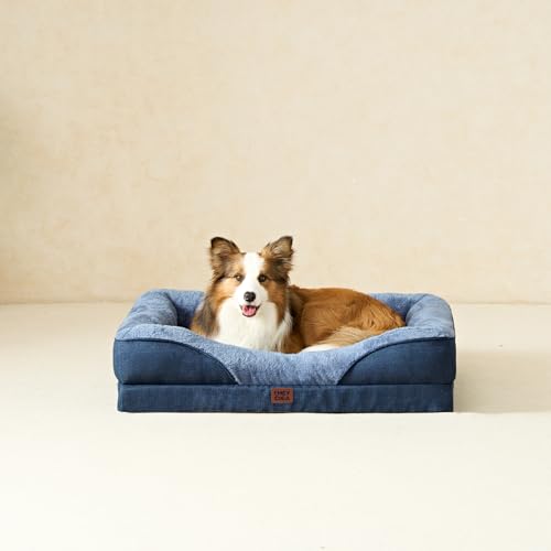 EHEYCIGA Orthopädisches Hundebett Mittelgroße Hunde, 91x68x17.5cm, Memory Foam Waschbar und Wasserdicht Hundekorb mit 4 Rändern, Hundesofa Hundecouch rutschfest, Marineblau