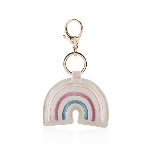 Image of Itzy Ritzy Puffy Diaper Bag Charm, Purse Charm and Keychain; Vegan Leather Accessory Features A Durable Hinged Clasp and Modern Puffy Design; Pink Rainbow