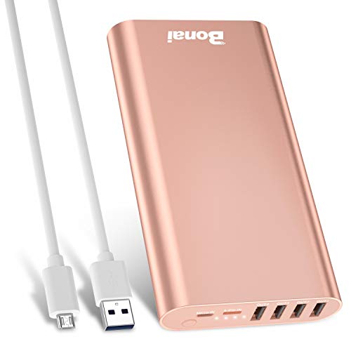 BONAI Batterie Externe 23800mAh Chargeur Portable Batterie 4 Ports Sortir 2 Ports Entrée Power Bank pour Smartphone Samsung Huawei Sony Oneplus Tablettes-Or Rose