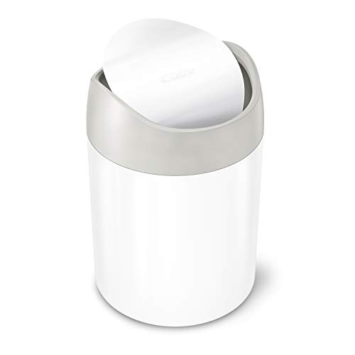 simplehuman, White Stainless Steel 1.5 Liter / 0.4 Gallon Mini Countertop Trash Can