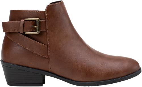 Vepose Women's Cognac Low Heel Short Western Ankle Boots, Size 8.5, 911