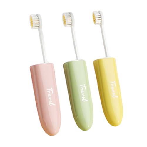 SGERUFZ 3 Cepillos de Dientes Plegables de Viaje, Mini Set Compacto para Camping, Viajes, Niños y Adultos, Sin Pasta Dental (Amarillo, Verde, Rosa)
