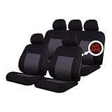 Sakura Ealing SS5291 - Set Completo di Coprisedili e Copri Poggiatesta per Auto, Universale, Bordi Elasticizzati, Compatibile con Airbag Laterale, Lavabile in Lavatrice, Nero