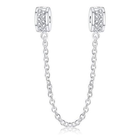 Catena di sicurezza Con Chiusura a Due Clip in vero Argento Sterling 925 Con Zirconia Cubic Zirconia Transparent Portafortuna april per braccialetti Europe Cover